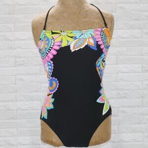 TRINA TURK Monaco Swimsuit Bandeau One Piece Bathing Suit Black Floral 6